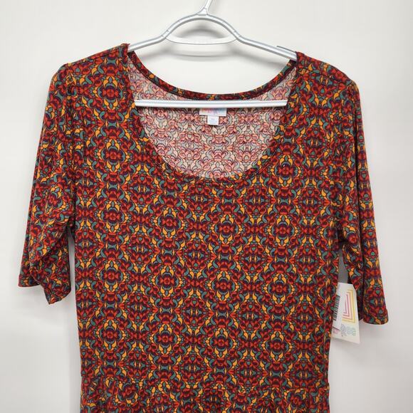 NWT LulaRoe Nicole Rust & Teal Pattern Scoop neck Elbow Length Dress Women's XL - Picture 5 of 9
